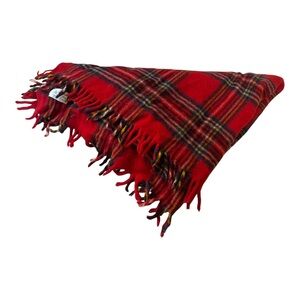 Faribo 100% wool red plaid blanket/throw with fringe